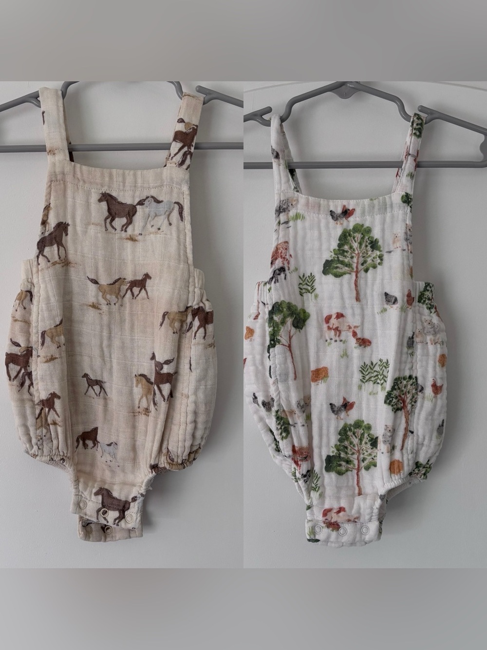 Angel Dear bubble romper bundle horses farm animals 6-12 months organic muslin